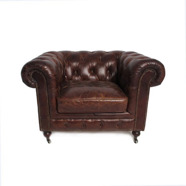 1 Seater Brown Leather Chester Sofa