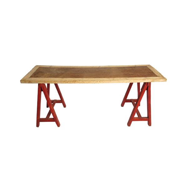 Wooden Table with Wooden Tressels 7