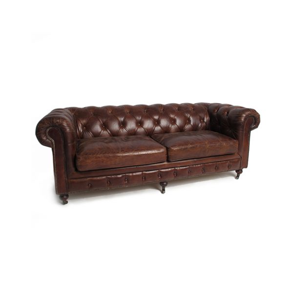 3 Seater Brown Leather Chester Sofa