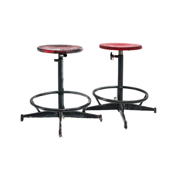 Red Wooden Stools without Back